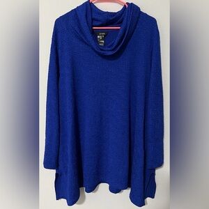 Ali Miles Tunic Top Plus Size 1X Royal Blue Textured Woven Cowl Neck 3/4 Sleeve.